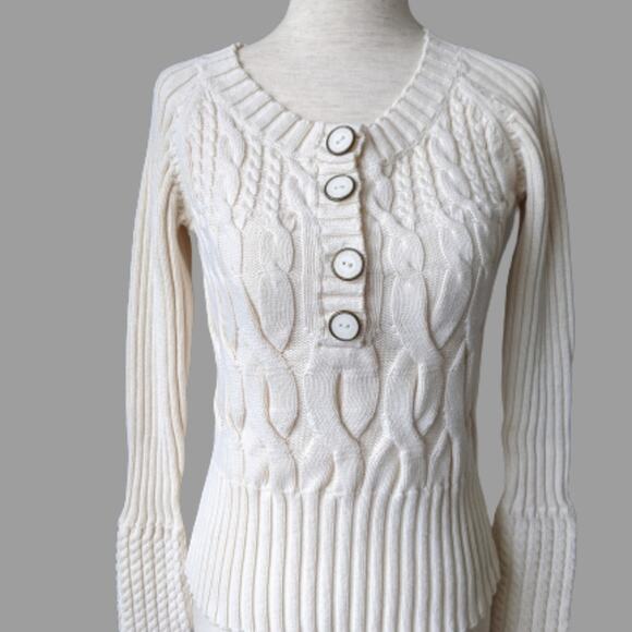 DKNY Women's Pullover Ivory Cable Knit Sweater XS - Picture 3 of 9